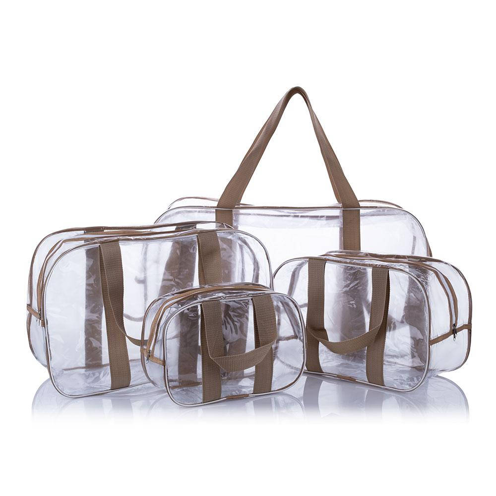 

Набор прозрачных сумок (S,M,L,XL) с ременными ручками, Бежевый