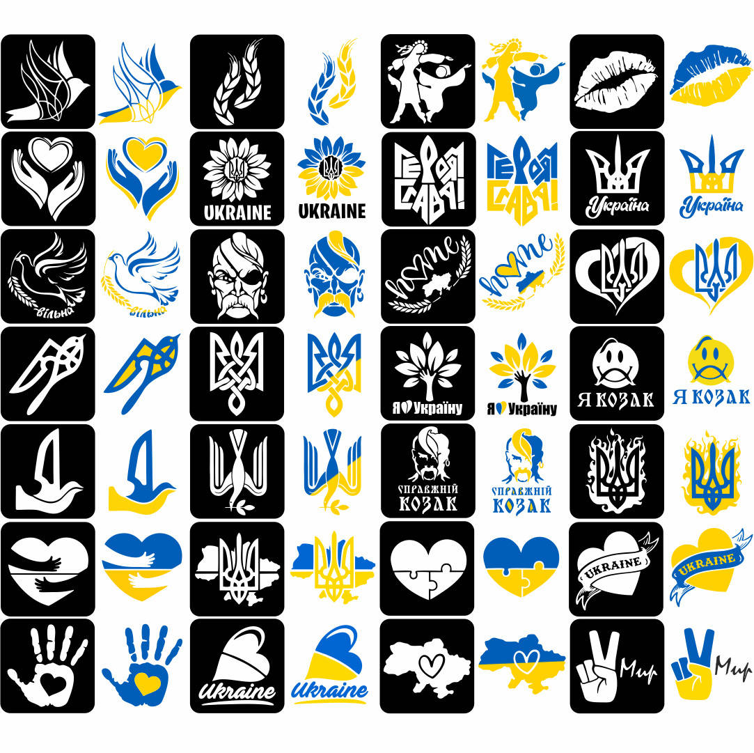 

Трафареты Патриотические для блеск тату, био тату хной, размер 6х6, в наборе 28 шт.