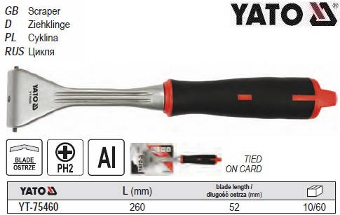 

Цикля скребок YATO Польша 52 мм l=260 мм YT-75460