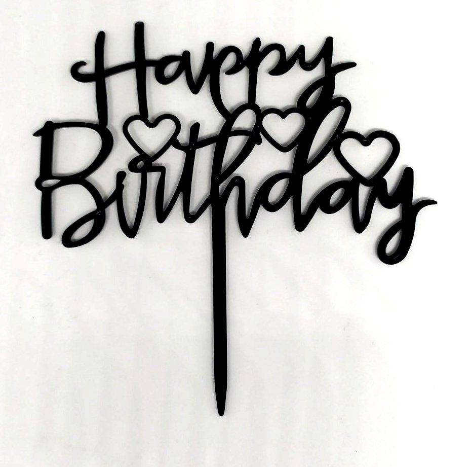 

Топер для кондитерських виробів "Happy birthday" пластик чорний 3