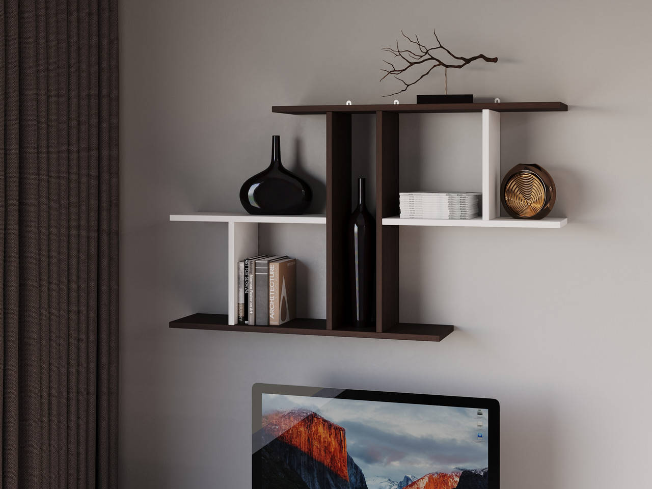 

Полка настенная, навесная для книг и декора FHT-8 Венге Темный/Белый