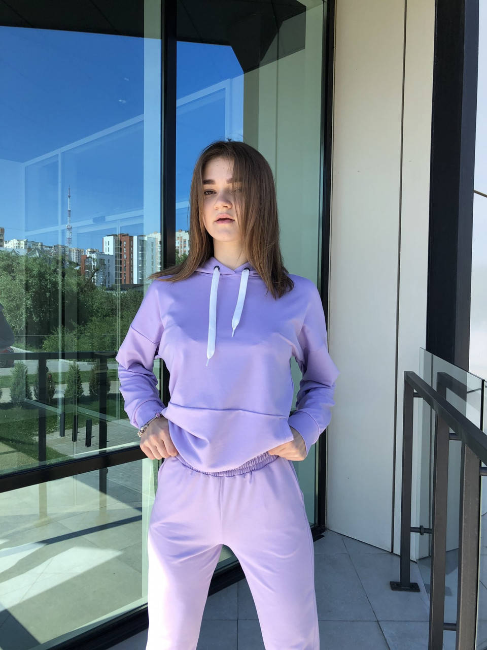 

Лиловый Спортивные Костюмы Женские Двунитка Осенний Однотонный S, Фиолетовый