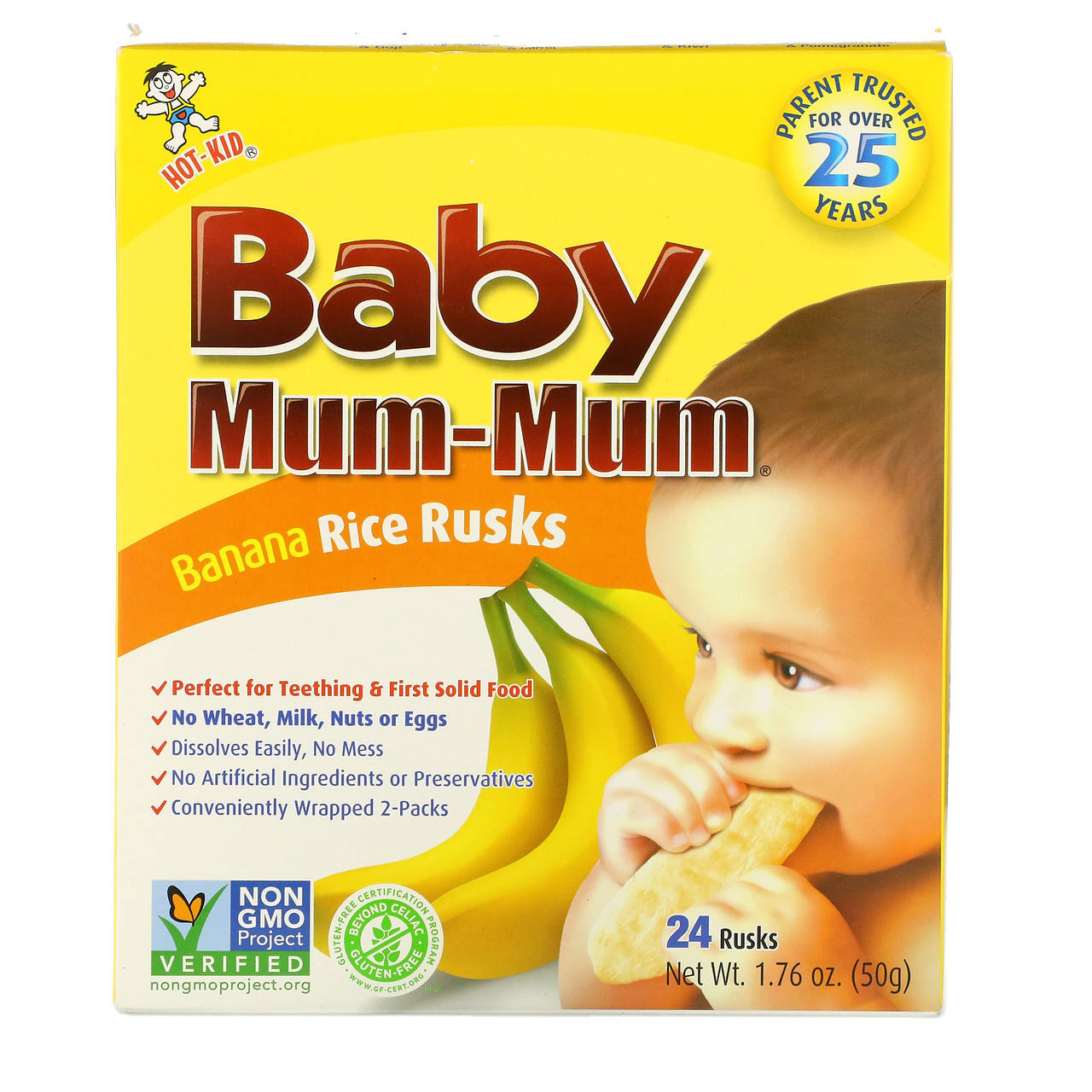 

Hot Kid, Baby Mum-Mum, рисовые галеты с бананом, 24 шт., 50 г