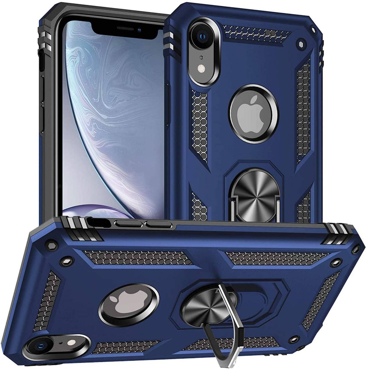 

Чехол Shield для Iphone XR бампер противоударный с подставкой Dark-Blue