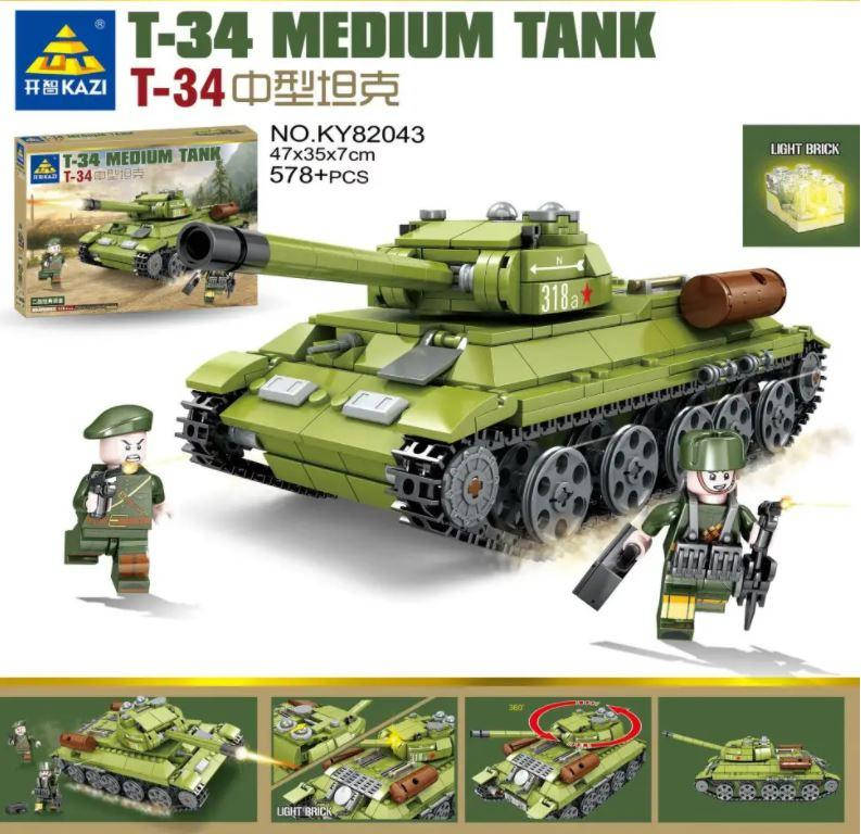 

Конструктор-танк ТМ Kazi Medium Tank T-34" (578 деталей), Зелёный
