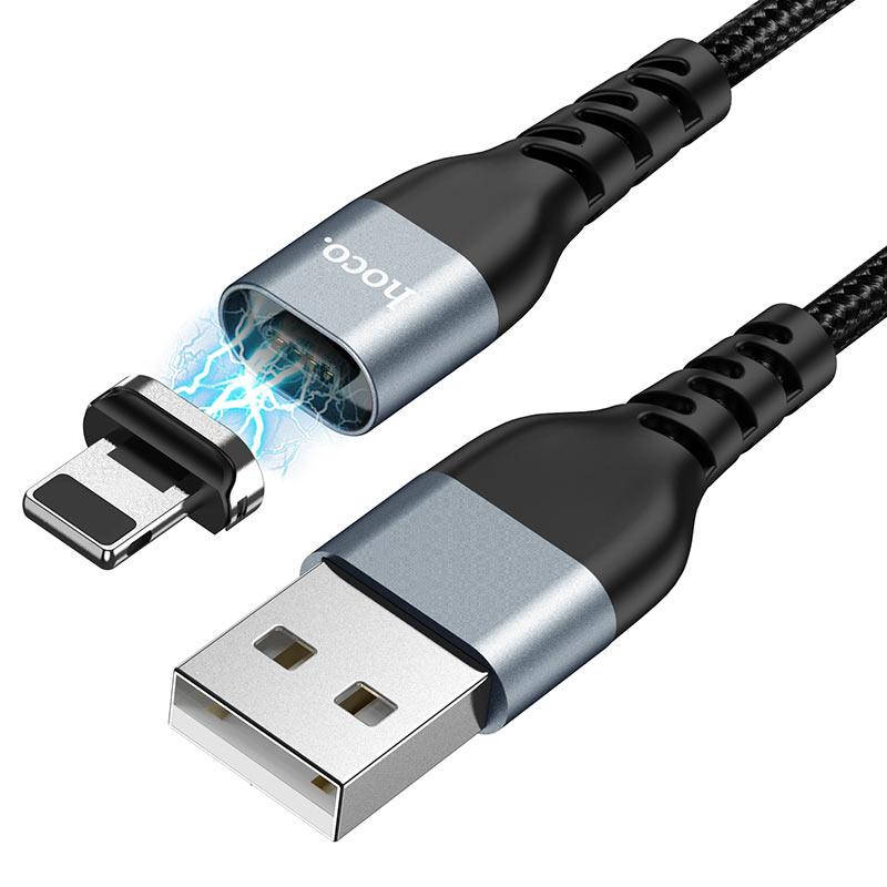 

Кабель магнитный Hoco U96 Traveller USB - Lightning для зарядки и синхронизации 120см 2.4A Нейлоновая оплетка, Черный