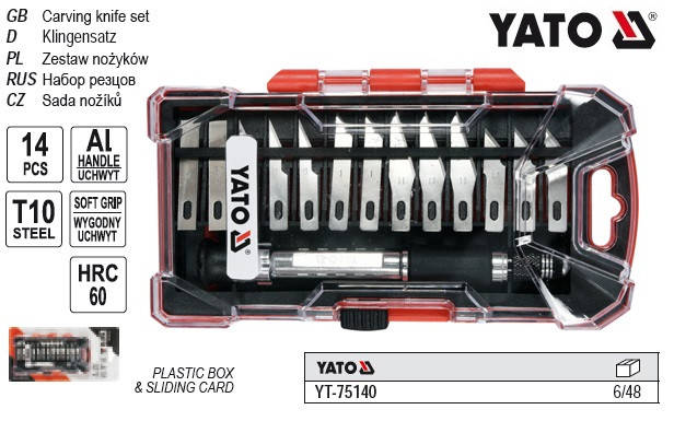 

Набір ножі прецизійні тримач YATO Польща футляр 14 штук YT-75140