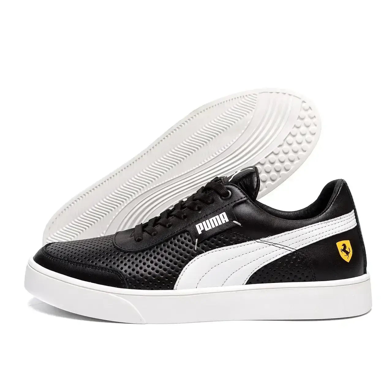 

Мужские летние кожаные кеды черные Puma FERRARI перфорация 41, Черный