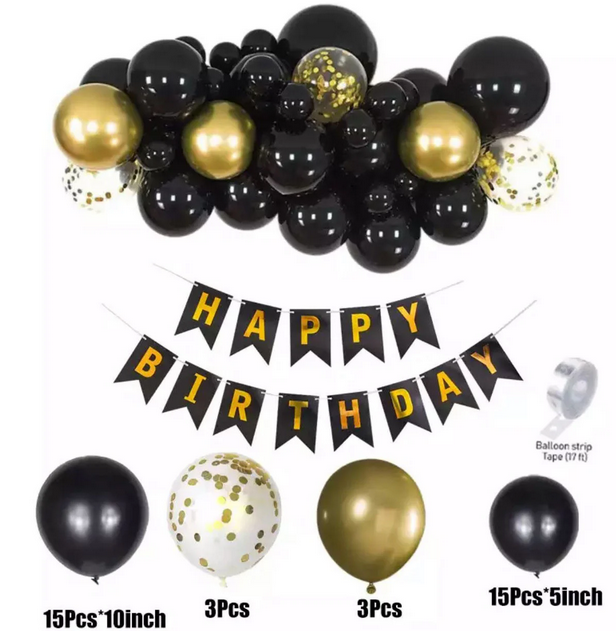 

Арка из шаров с гирляндой Happy Birthday "Чёрное золото", Разные цвета