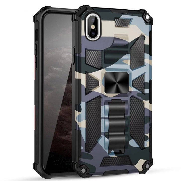 

Чехол Military Shield для Iphone XS бампер противоударный с подставкой Navy-Blue