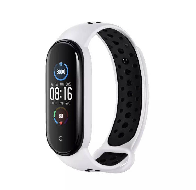 

Браслет / Ремешок для Фитнес-трекер смарт часов Mi Band 5 Белый с черным