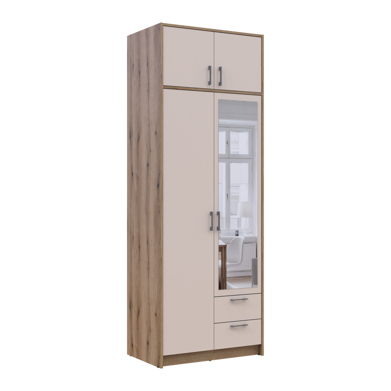 Розпашна Шафа для одягу Doros Ронді з антресолею та дзеркалом Дуб Артізан/Кашемір 2ДСП 82х52х236 (80737811) 6
