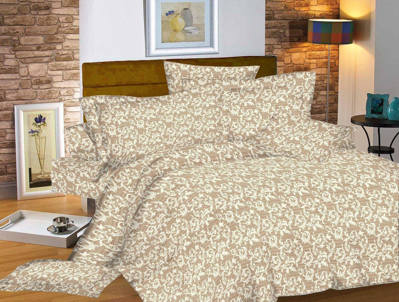 

Простынь на резинке Вилена бязь Голд Завитки штрих бежевые размер 120х200+25, Бежевый