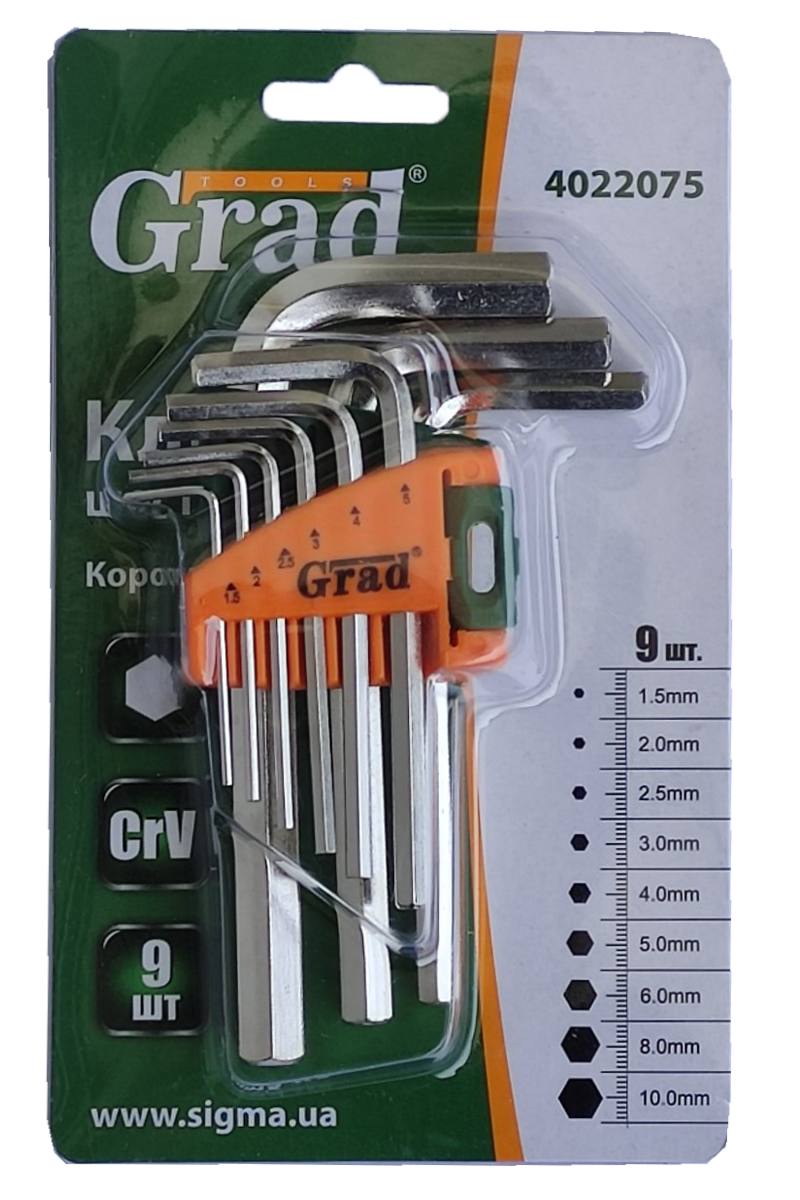 

Ключі шестигранні 9шт CrV "Grad" (короткі)