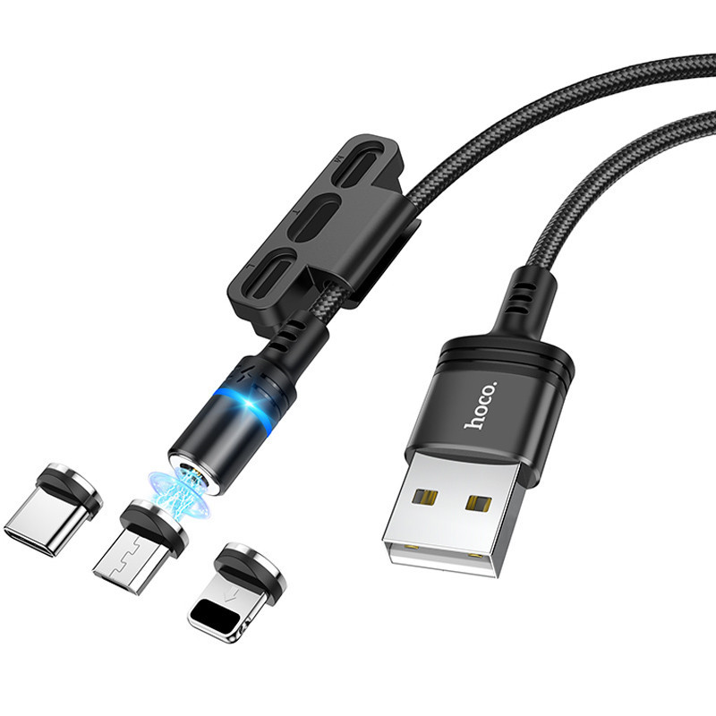 

Кабель USB 3в1:HOCO DU42 "Magnetic" 3in1 lighting-microUSB-Type-C 1m Black, Черный