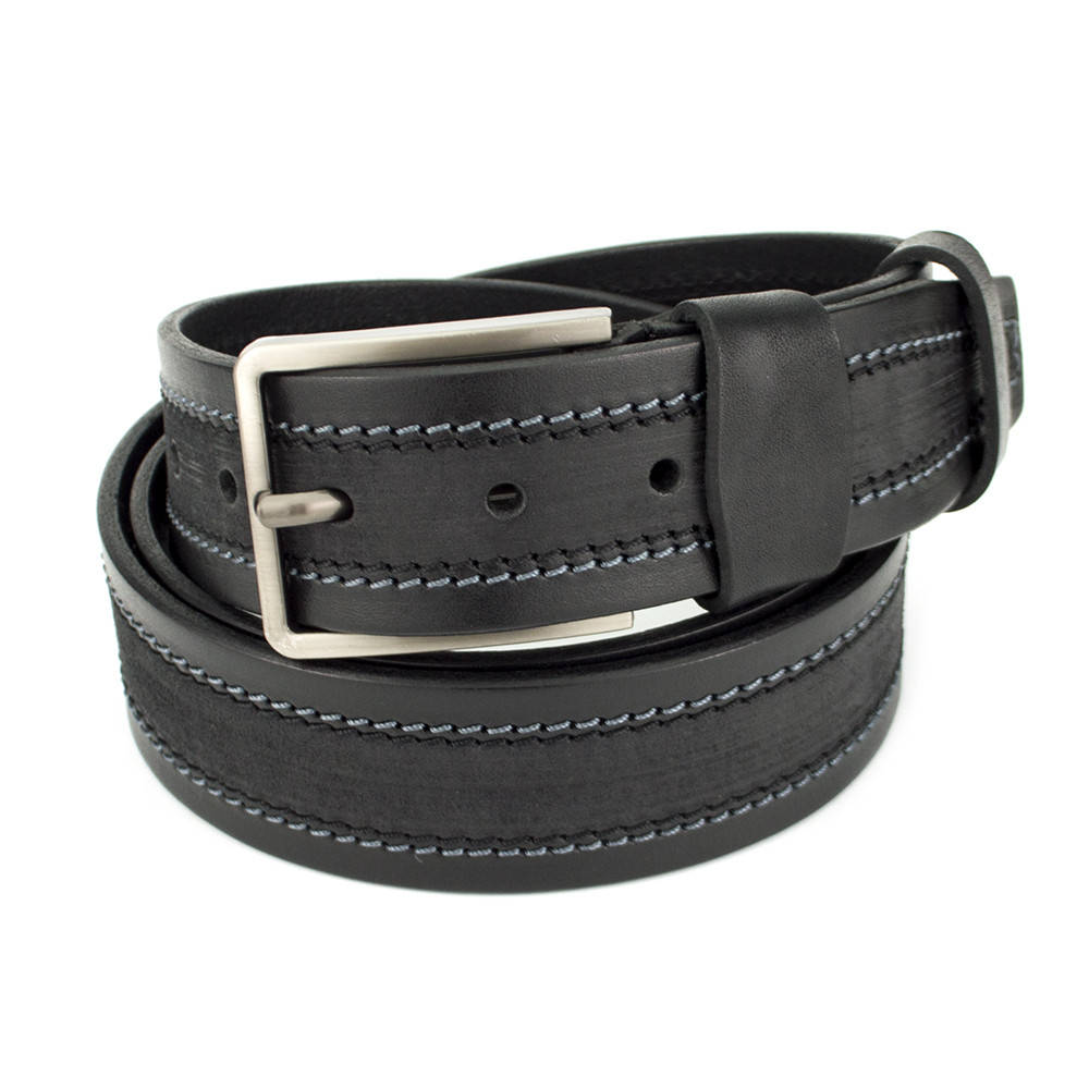 

Ремень мужской кожаный со строчкой черный SF-403 (125 см)