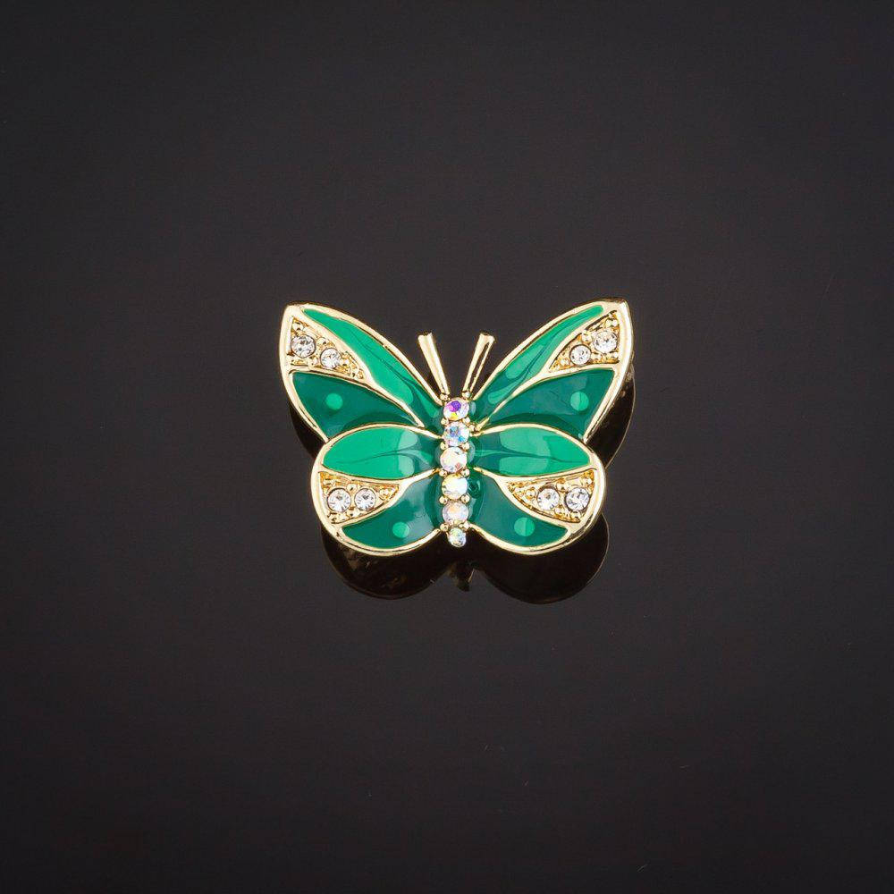 

Брошь Бабочка зеленая эмаль в стразах цвет металла "золото" 2,7х2см