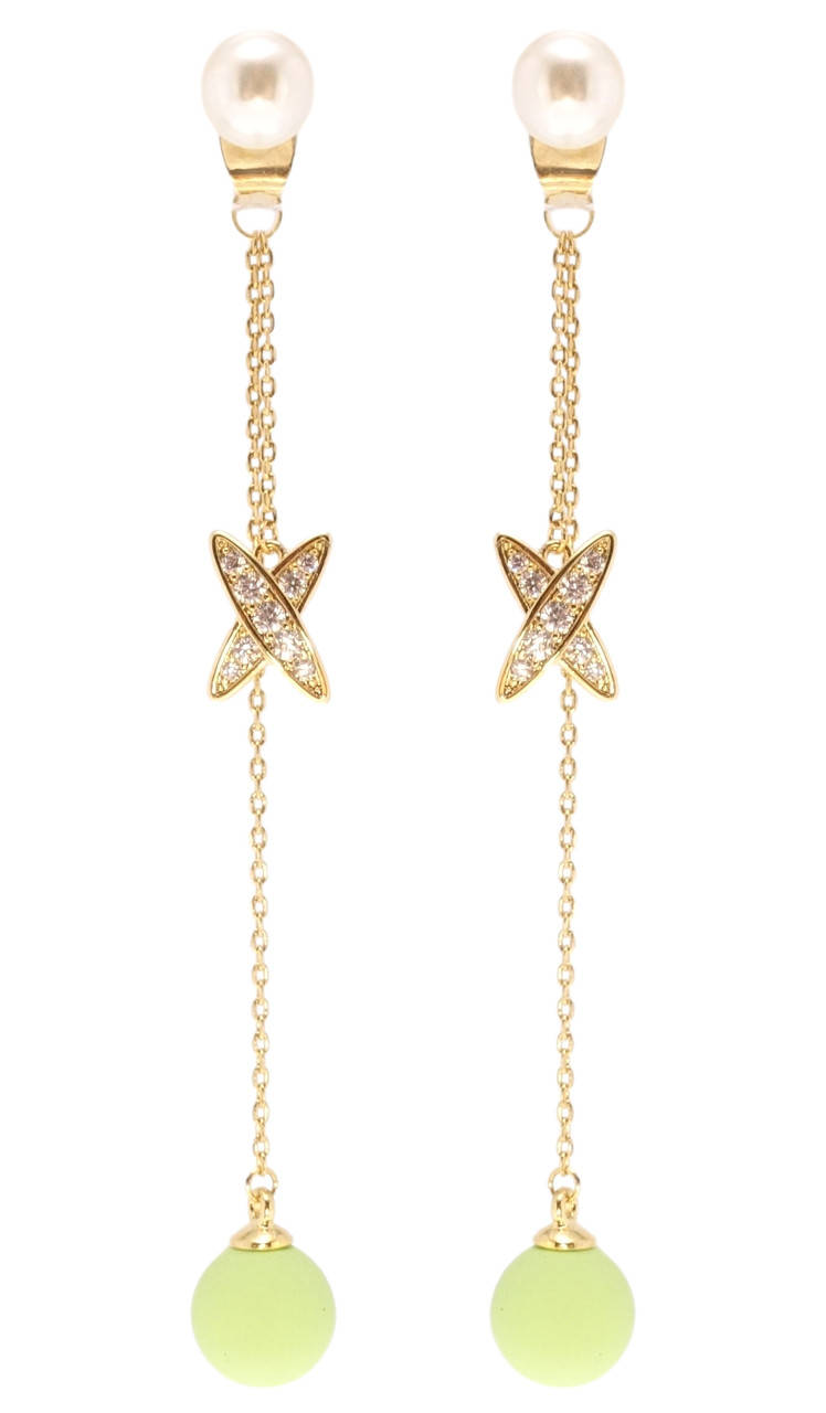 

Серьги Xuping QQMM Позолота 14K игла серебро 925 гвоздики (пусеты) "Салатовые шарики с крестиками на цепочках"