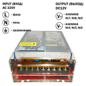 

Блок питания 150W для светодиодной ленты DC12 12,5А TR-150-12 металлический