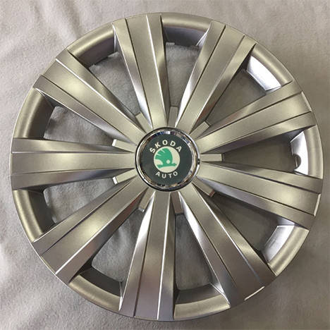

Колпаки Skoda R15 зеленая эмблема, серебро - (SJS ke2941) - комплект (4 шт.)