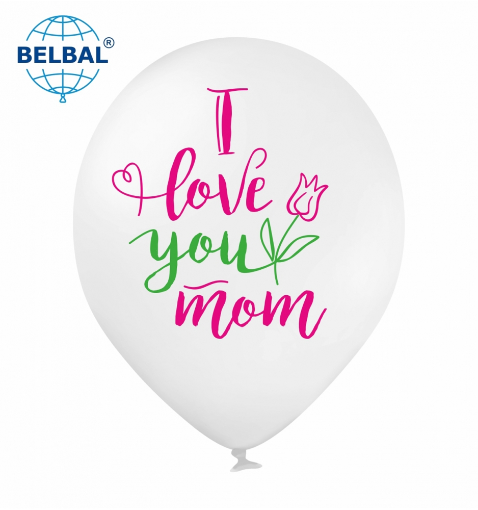 

Латексный шарик BELBAL 12"(30 см) I LOVE YOU MOM - Для мамы, Белый