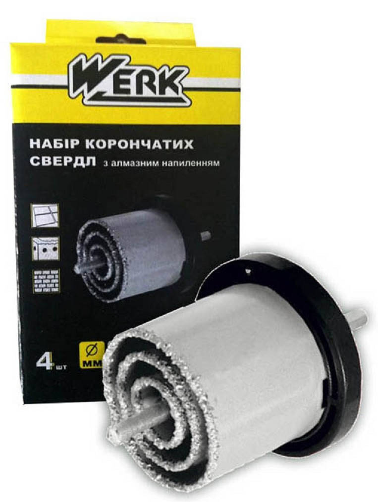 

Набор вольфрамовых корончатых сверл по плитке 4 шт. (33, 53, 67, 73 мм) WERK 36724