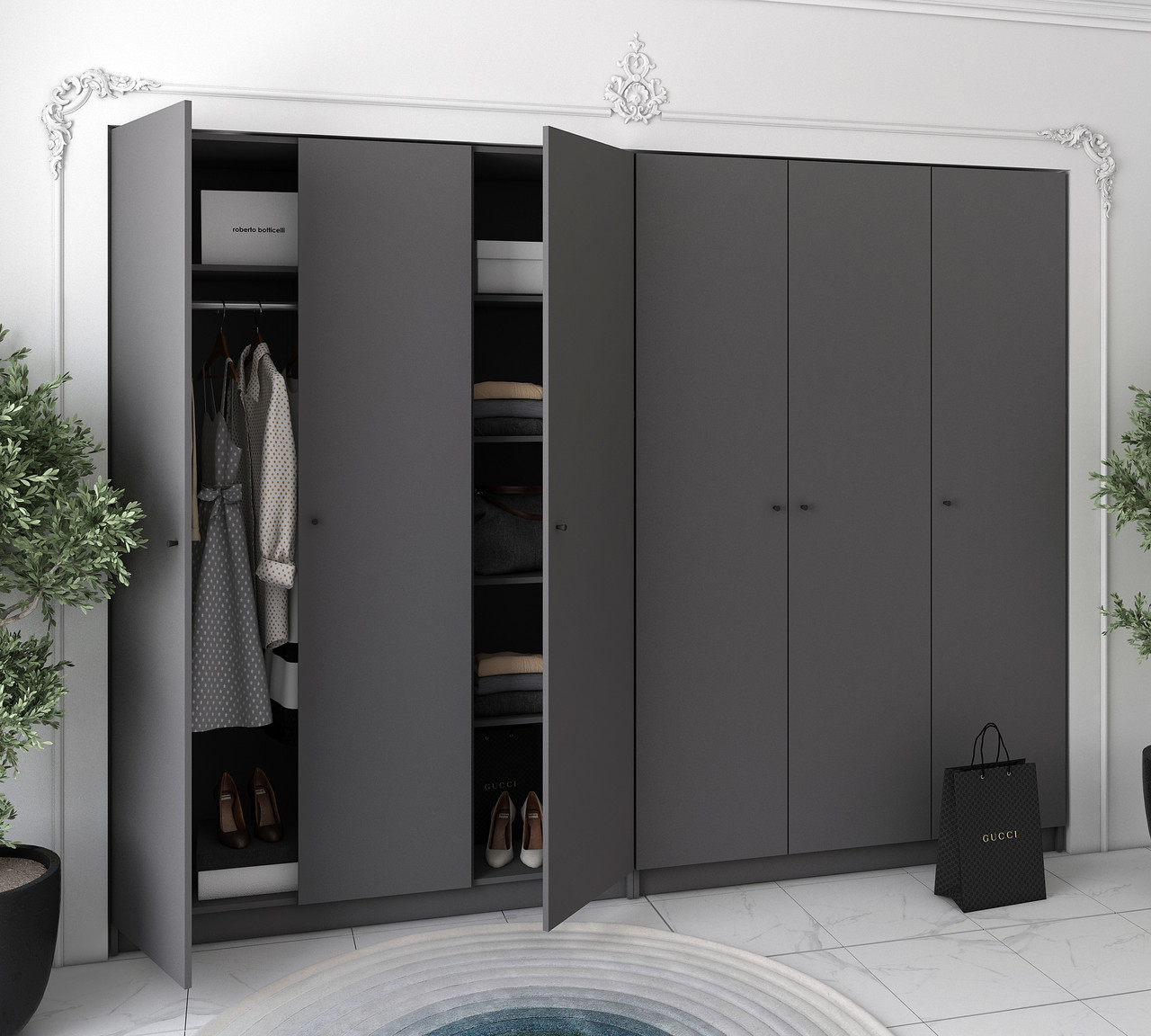 Шафа для одягу комплект Промо Графіт Графіт 3+3 ДСП 270х48х204 (42005070) 3