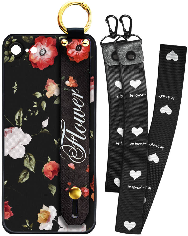 

Чехол SHLab iPhone 7 / 8 Flower Black + два ремешка с карабином, Черный