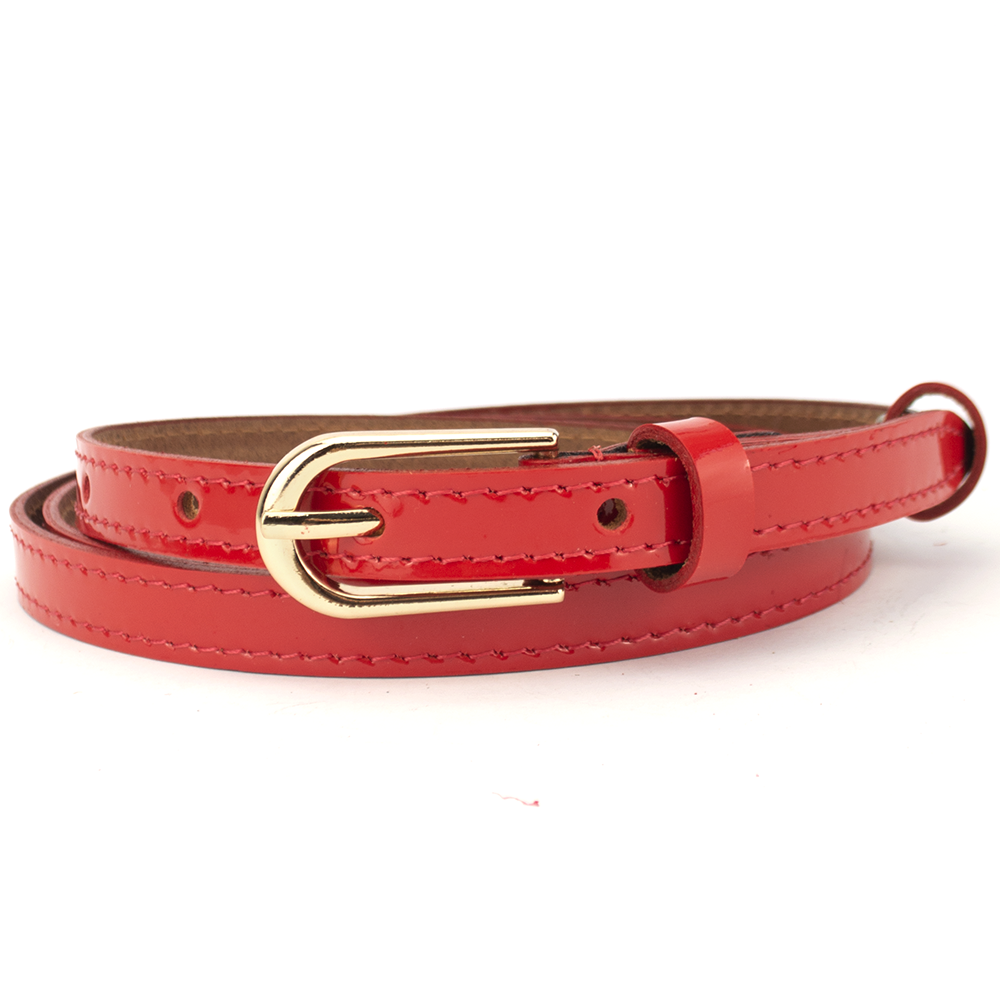 

Ремень кожаный женский узкий красный лаковый PS-1552 red (125 см)
