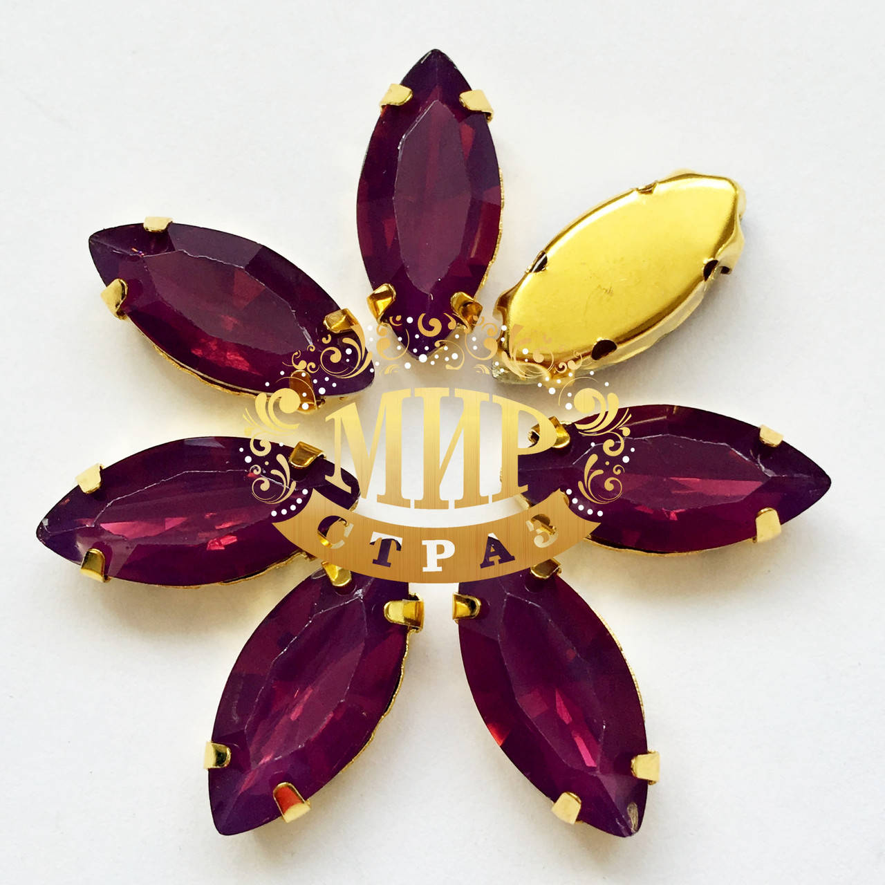 

Cтразы в золотых цапах Лодочка 7х15мм Цвет Fuchsia Opal, Белый