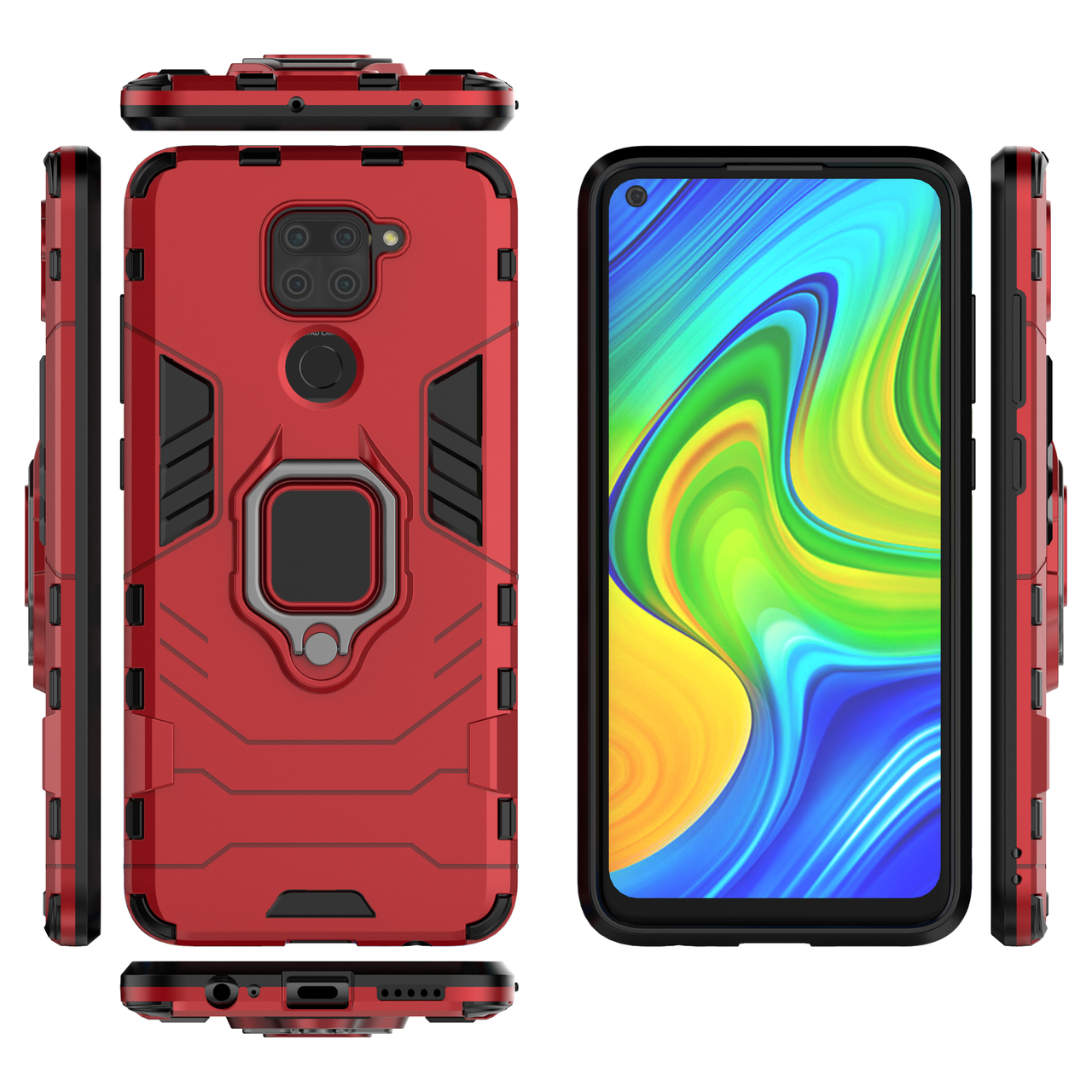 

Бронированный чехол для Xiaomi Redmi Note 9 с кольцом Red, Красный