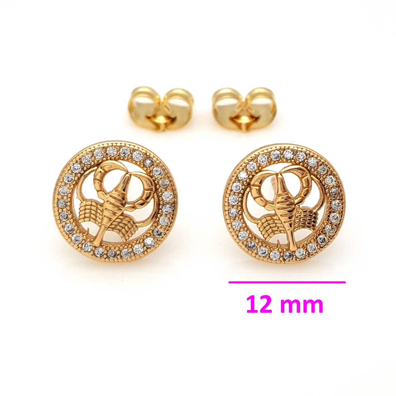 

Серьги гвоздики, Знак Зодиака "Рак", с цирконием, медзолото Xuping