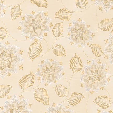 

Американский хлопок новогодний для пэчворка и рукоделия Золотые листья на бежевом, Robert Kaufman