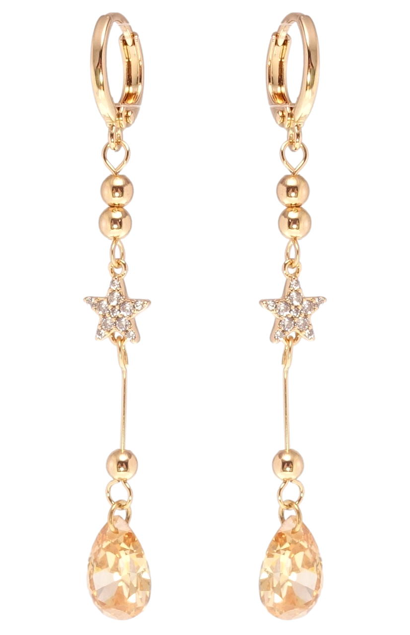 

Серьги Xuping Позолота 18K подвески на колечках "Кристальные звезды с оранжевыми фианитами"