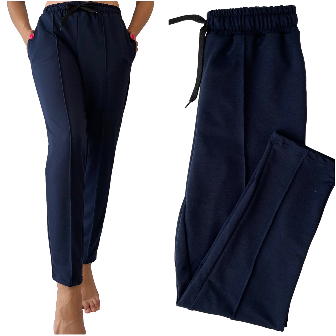 

Стильные женские брюки со стрелками спортивные двунитка синие 46, Темно-синий