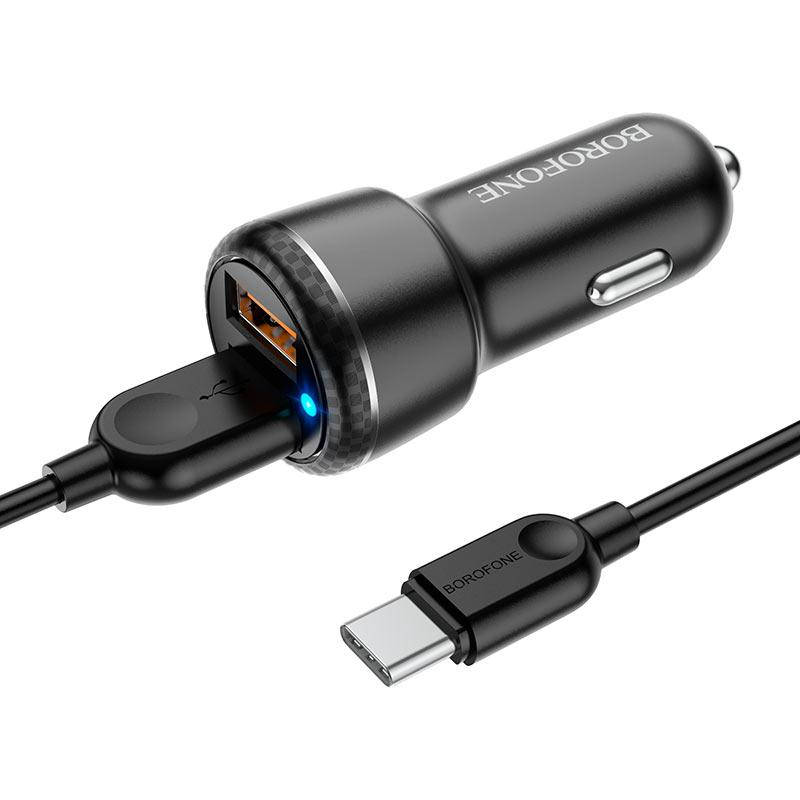 

Автомобільний зарядний пристрій BOROFONE BZ17 Core dual port QC3.0 car charger set(Type-C)