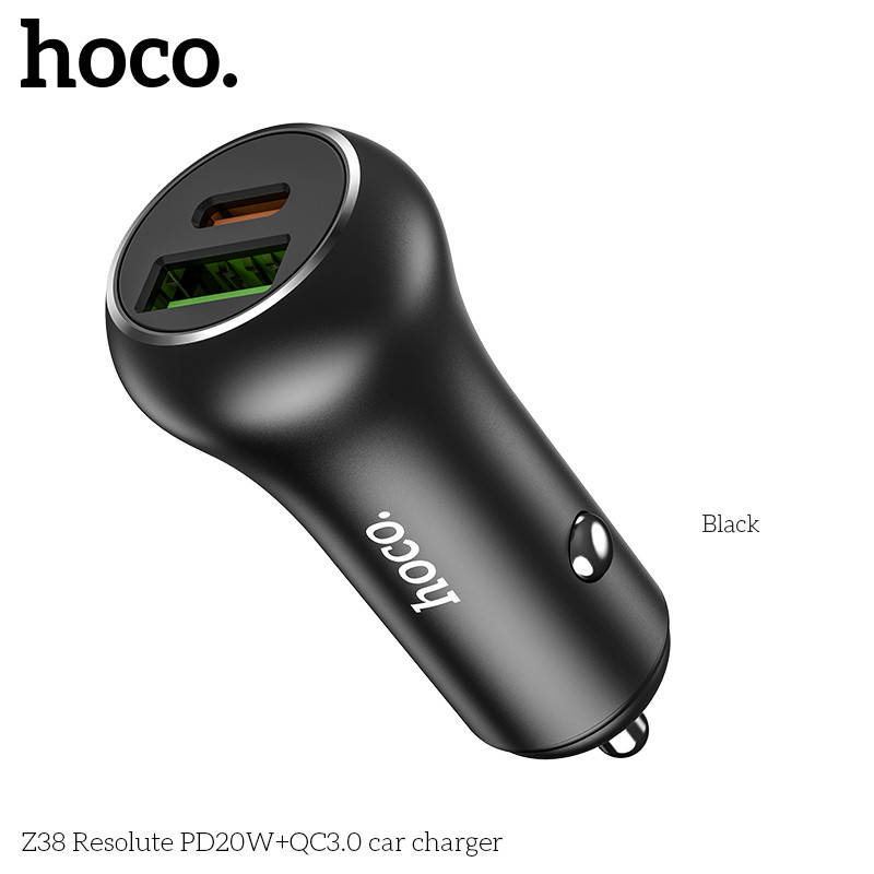 

Адаптер автомобильный HOCO Resolute car charger Z38 |1USB/1Type-C, QC/PD, 3A, 38W|