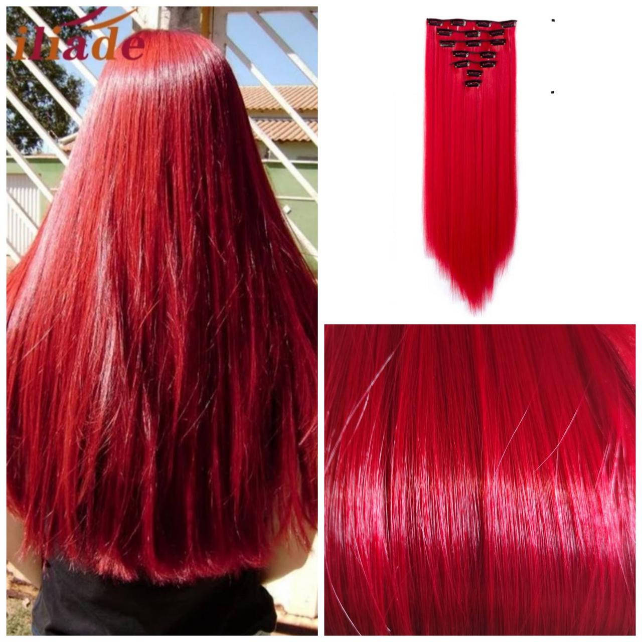 

Накладные волосы красные, Ярко красные пряди Трессы на заколках Пряди из искусственных волос Пряди на заколках