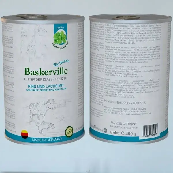

Консервы с лососем и говядиной для собак Baskerville 400 г