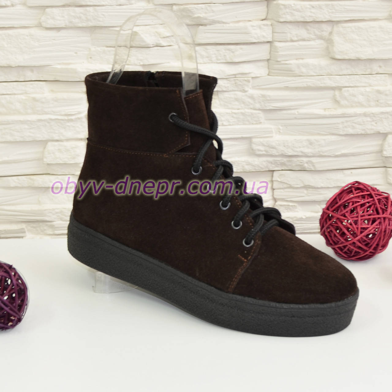 

Ботинки женские коричневые на утолщенной подошве, натуральная замша, Коричневый