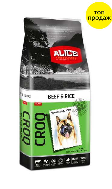 

Корм для собак Premium Alice Croq Beef and Rice с говядиной и рисом 17 кг