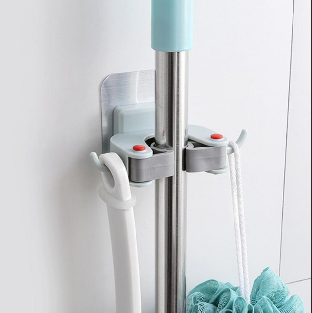 

Держатель настенный для швабр, щеток, инвентаря на двухстороннем скотче. Голубой