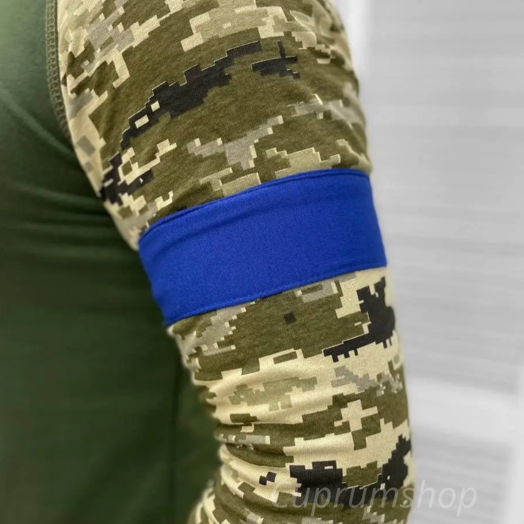 

Повязка на руку для военных синяя. Многоразовая лента тканевая на резинке ЗСУ