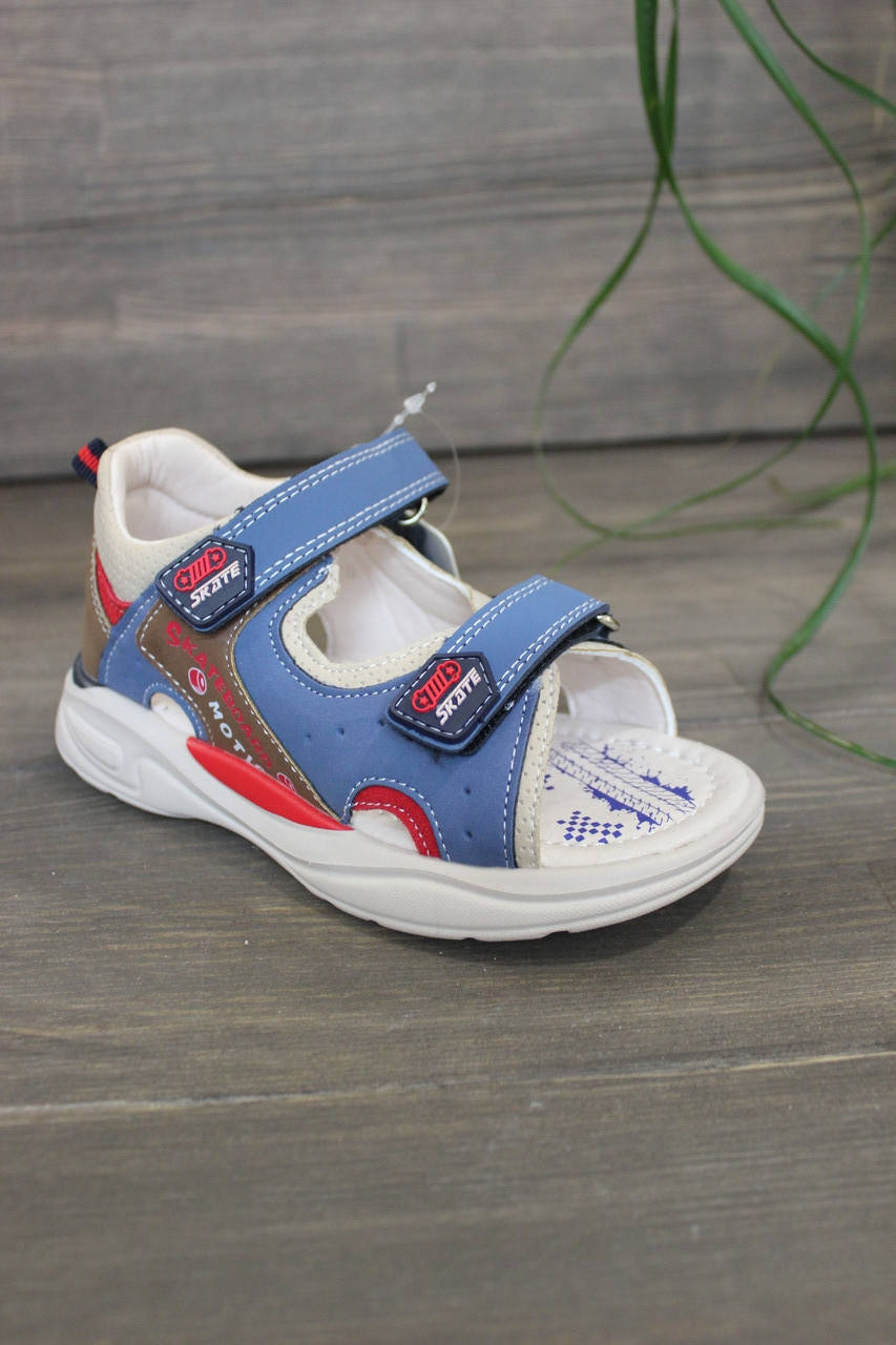 

Босоножки детские с задником и супинатором на мальчика кожаные, Синий