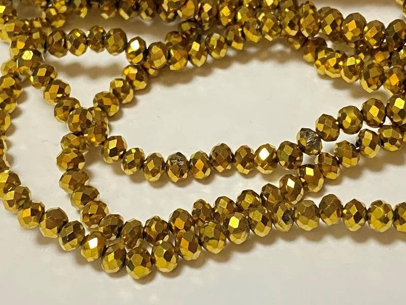 

Бусины хрустальные (Рондель) 4х3 мм пачка - 150 шт, цвет - золото