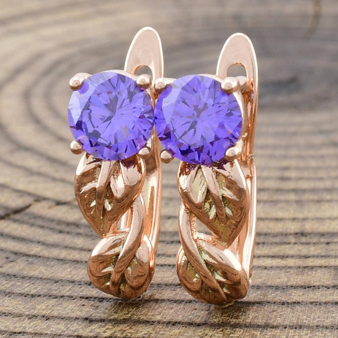 

Позолоченные серьги 16*5 мм, "фиолетовые фианиты " Серьги Xuping медицинское золото позолота