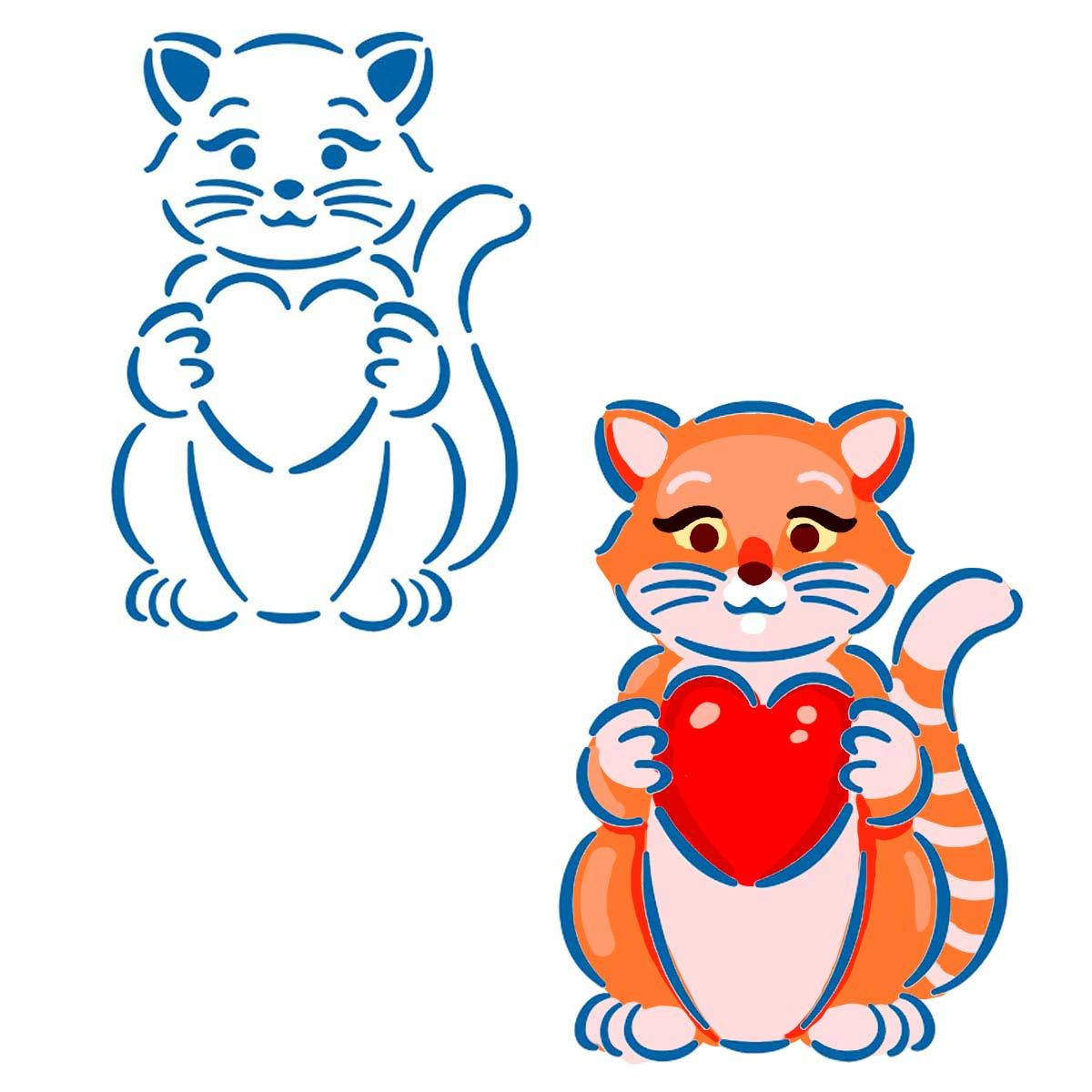 

Котик с сердечком 1 трафарет для пряников 10*7 см (TR-2)