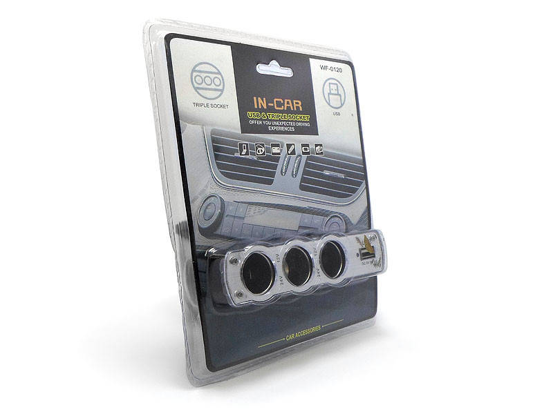 

Зарядное устройство авто USBx1 тройник в прикуриватель WF0120 120шт 7874