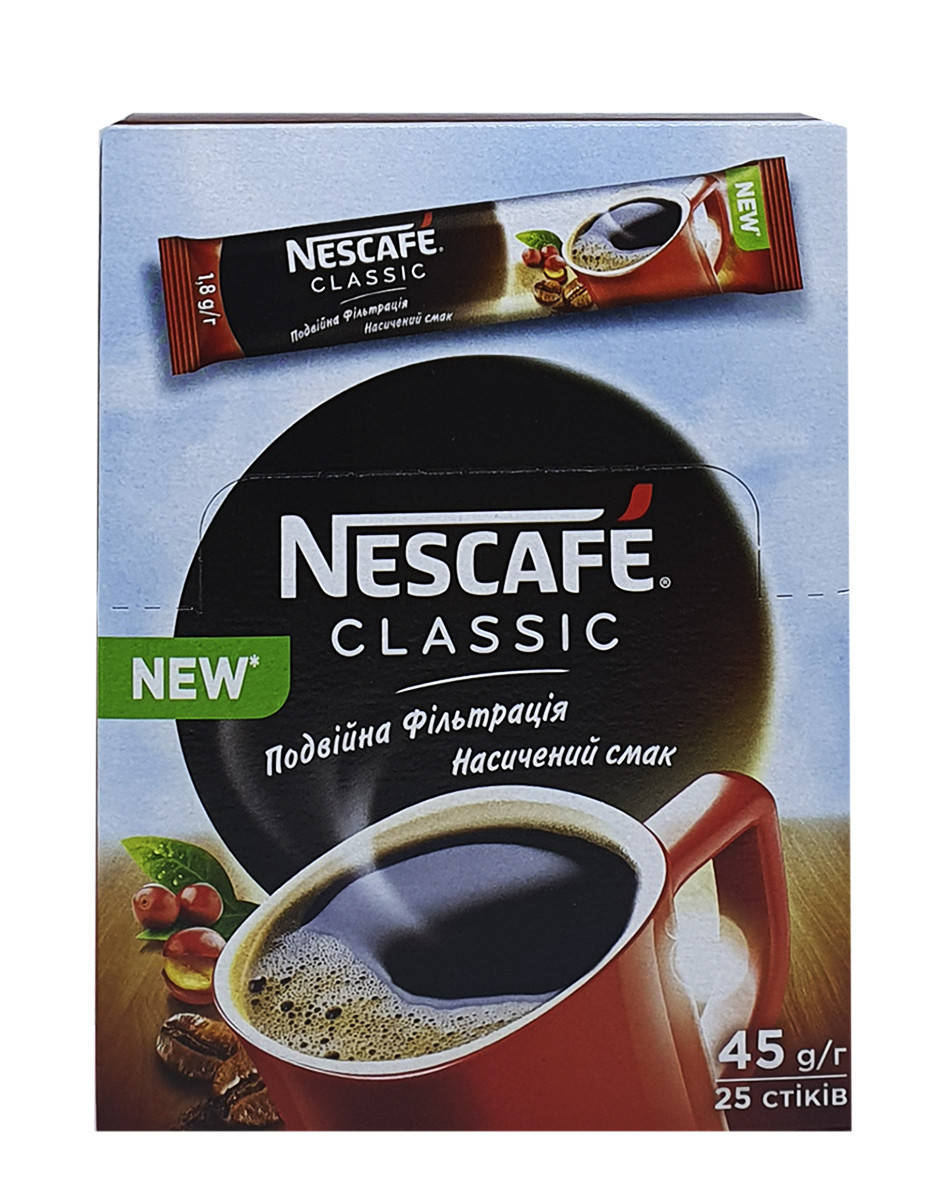 

Кава розчинна гранульована Nescafe Classic в стіках 25 х 1,8 г (501)
