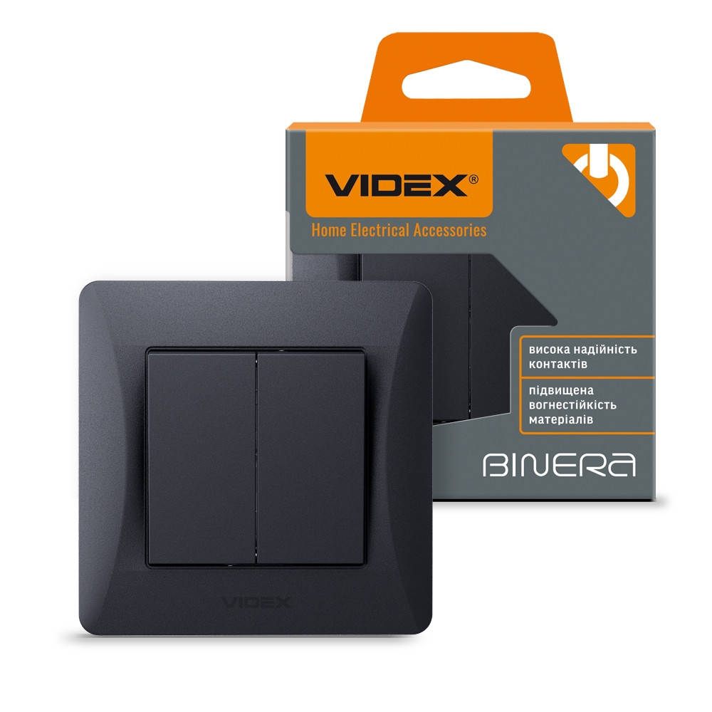 

VIDEX BINERA Выключатель двухклавишный черный графит VF-BNSW2-BG 24458